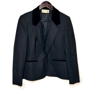 Vintage Evan Picone Womens Blazer Black Striped 100% Wool Size 10